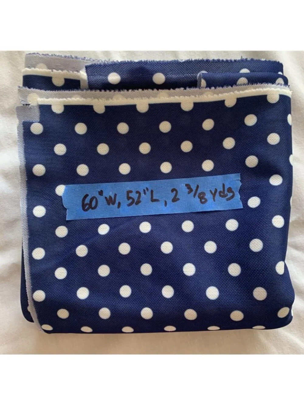 Blue White Polka Dot Polyester Fabric 2 3/8 Yards 60” W x 52” L NOS